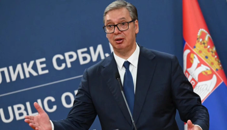 Президент Сербії Александр Вучич разом із Президентом України Володимиром Зеленським у Палаці Сербії в Белграді, 8 серпня
