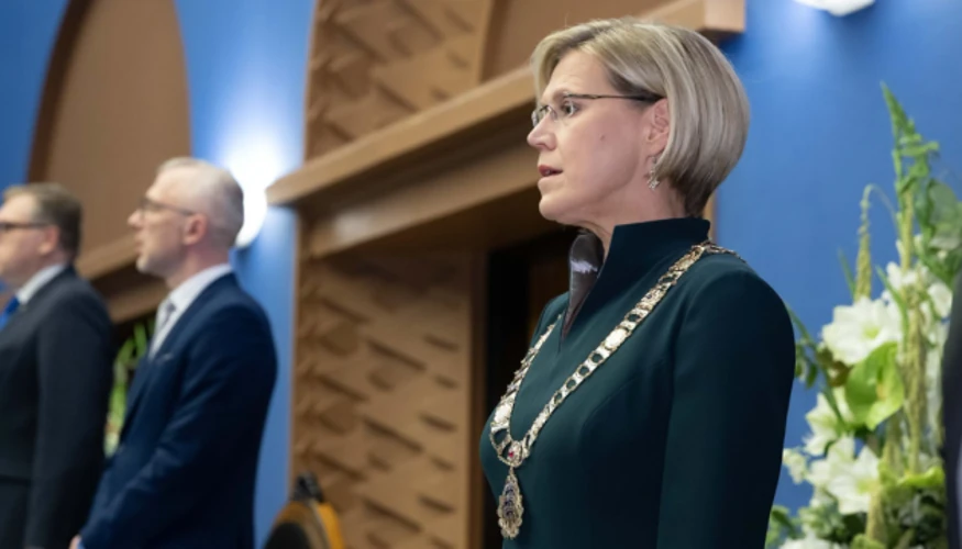 Почесний загін Охоронного батальйону вишикувався на площі біля будівлі Рійгікогу під час інавгурації Юлле Мадізе